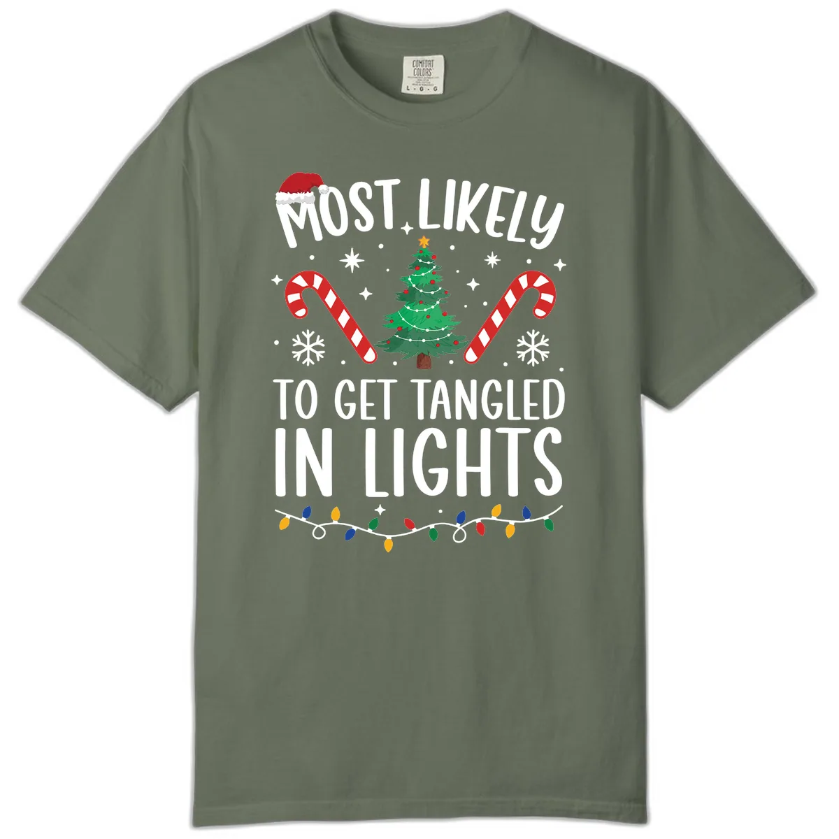 Most Likely To Get Tangled In Lights Comfort Color in Moss
