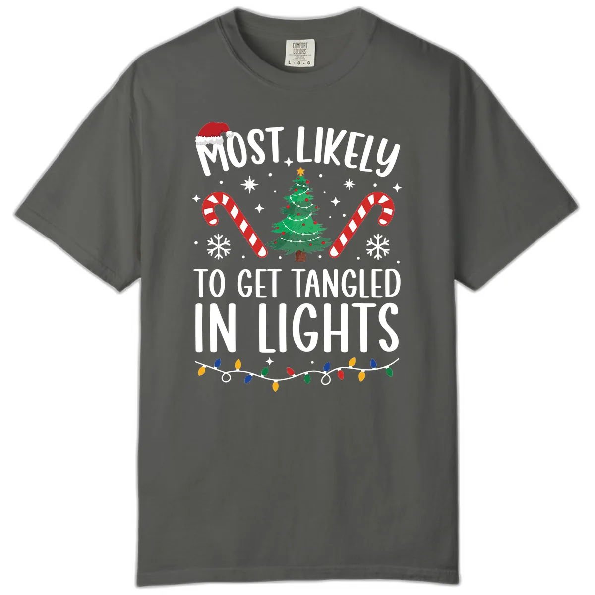 Most Likely To Get Tangled In Lights Comfort Color in Pepper