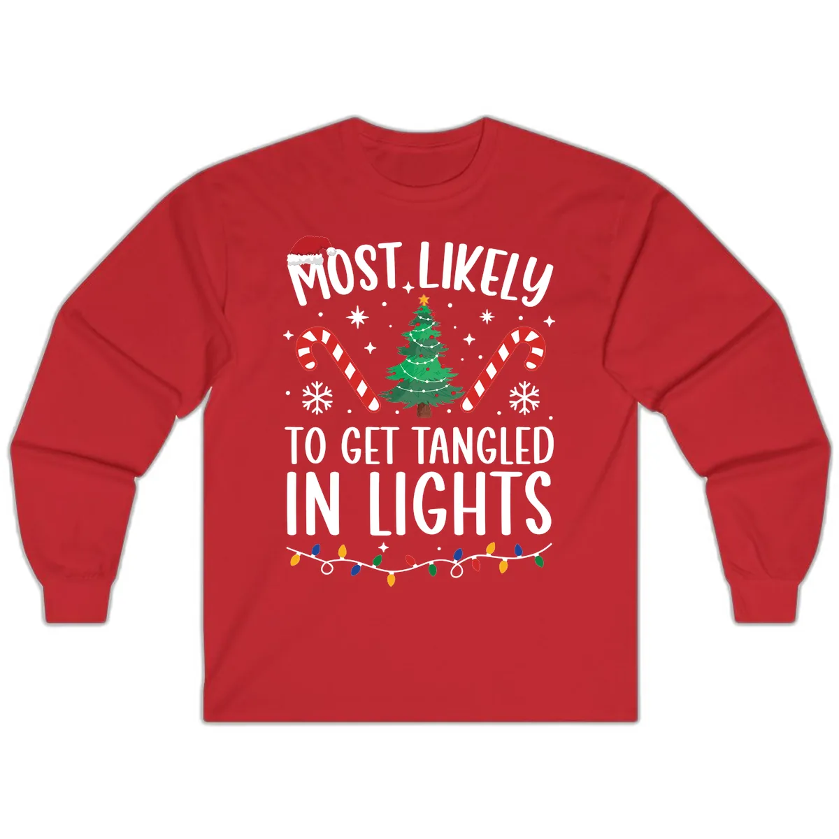 Most Likely To Get Tangled In Lights Long Sleeve in Red