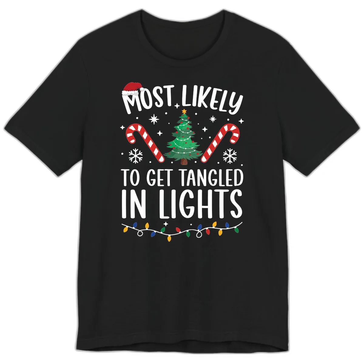 Most Likely To Get Tangled In Lights Premium T-Shirt in Black