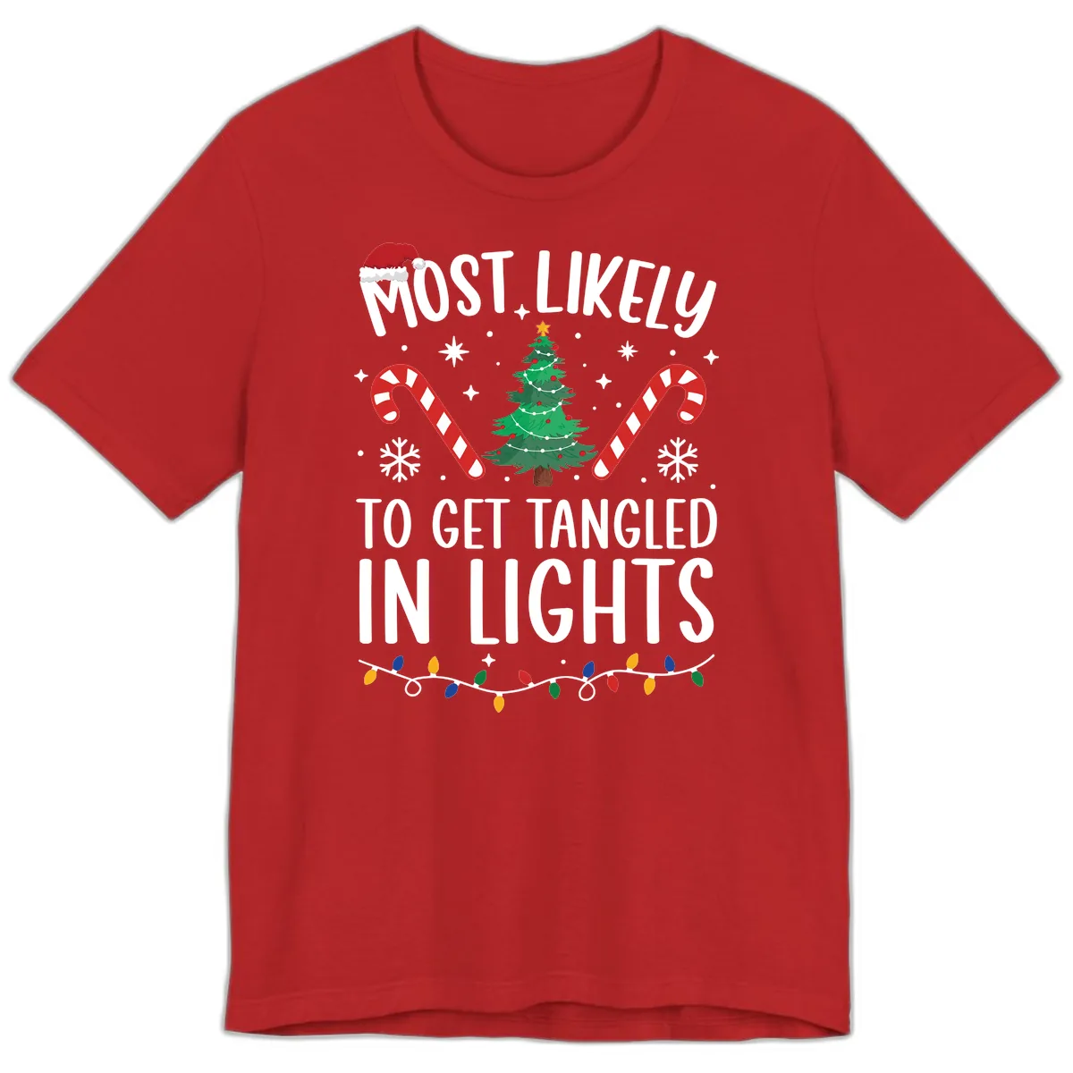 Most Likely To Get Tangled In Lights Premium T-Shirt in Red