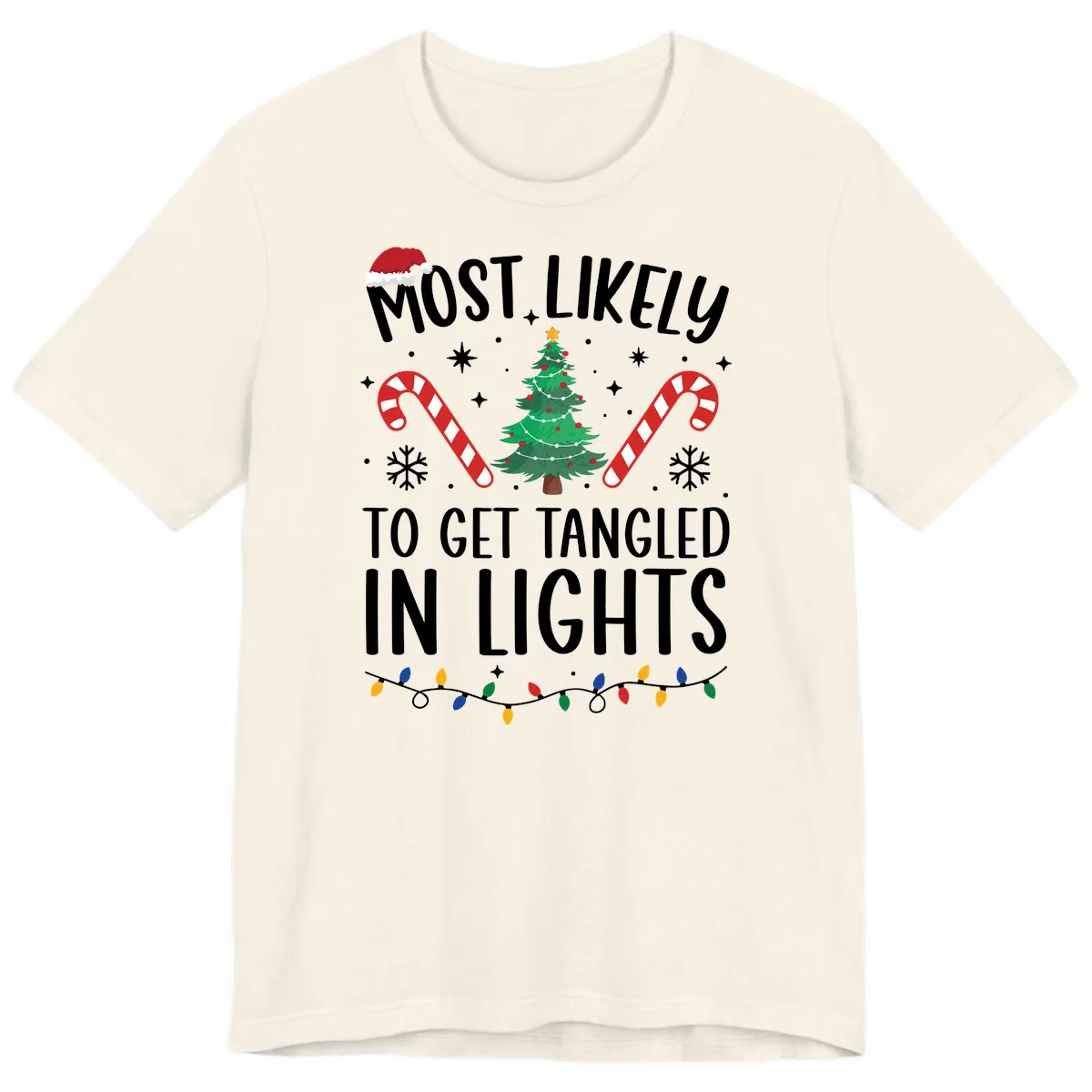 Most Likely To Get Tangled In Lights Premium T-Shirt in Natural