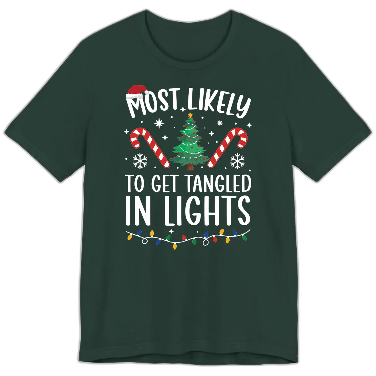 Most Likely To Get Tangled In Lights Premium T-Shirt in Forest