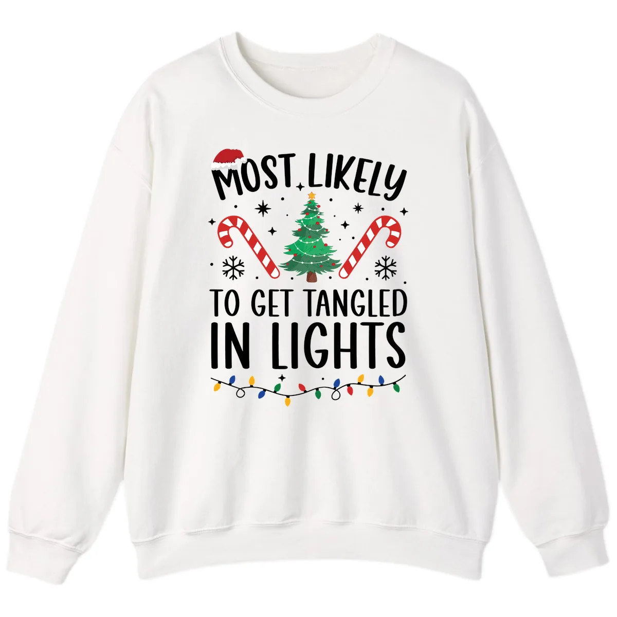 Most Likely To Get Tangled In Lights Sweatshirt in White