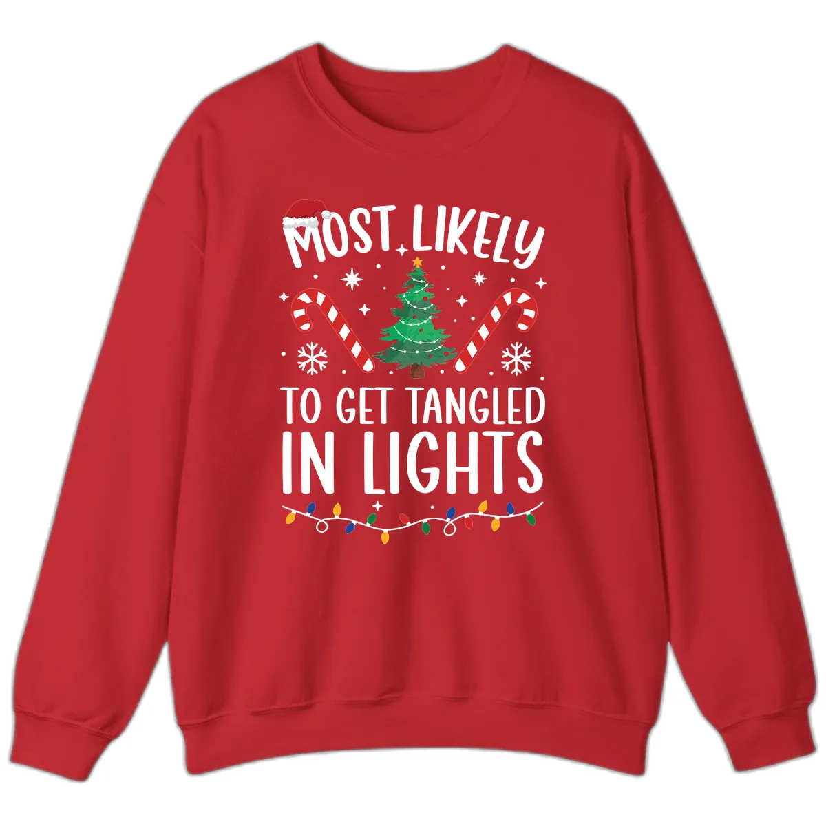 Most Likely To Get Tangled In Lights Sweatshirt in Red