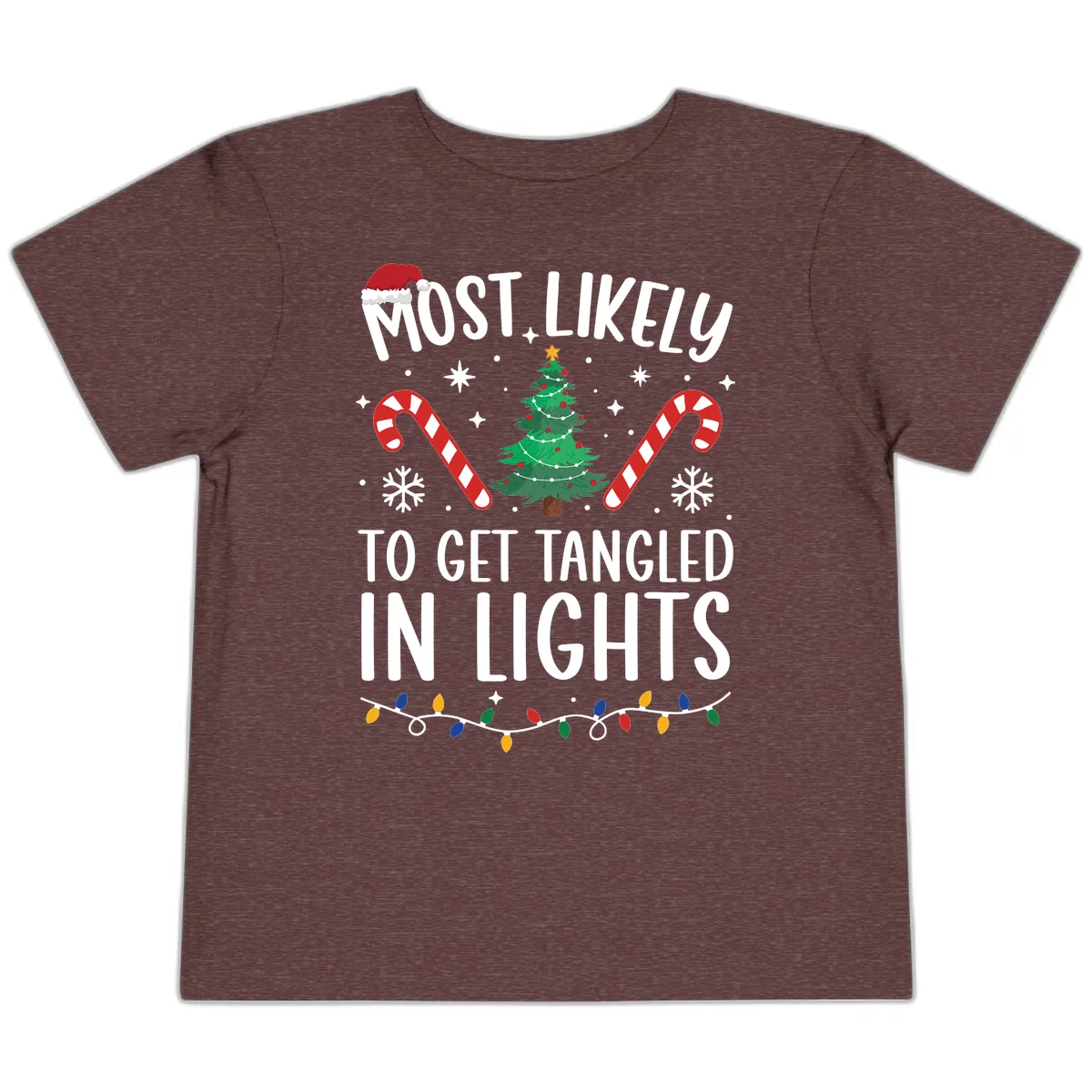 Most Likely To Get Tangled In Lights Toddler T-Shirt in Heather Maroon