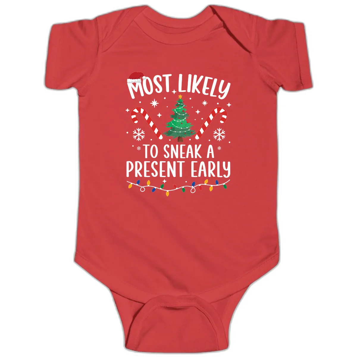Most Likely To Sneak A Present Early Baby Onesie in Red