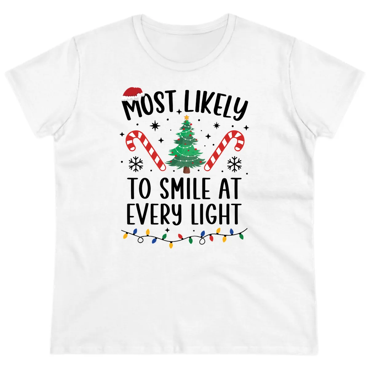 Most Likely To Smile At Every Light Ladies Tee in White