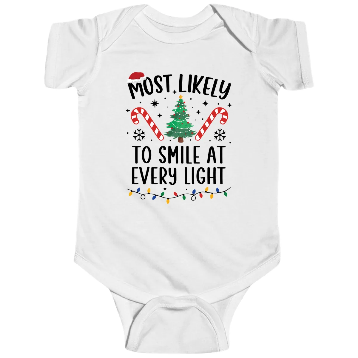 Most Likely To Smile At Every Light Baby Onesie in White