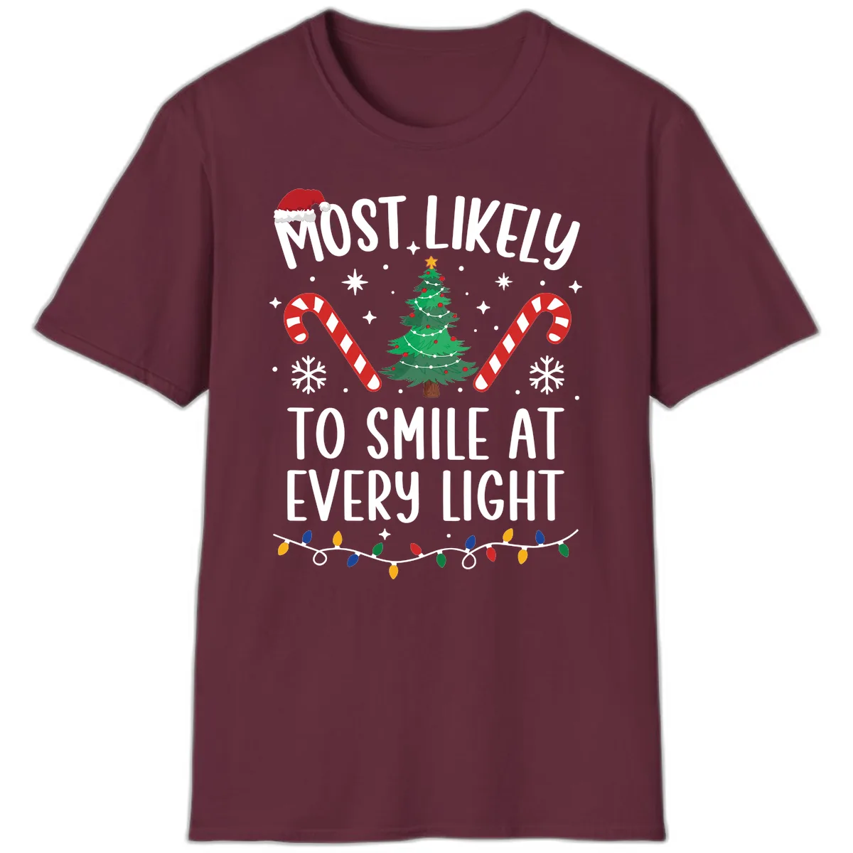 Most Likely To Smile At Every Light T-Shirt in Maroon