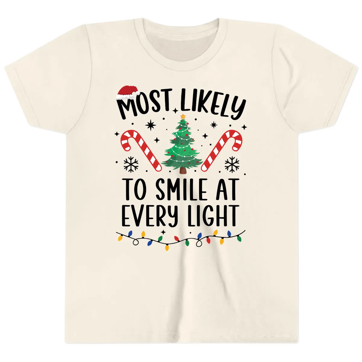 Most Likely To Smile At Every Light Youth T-Shirt in Natural