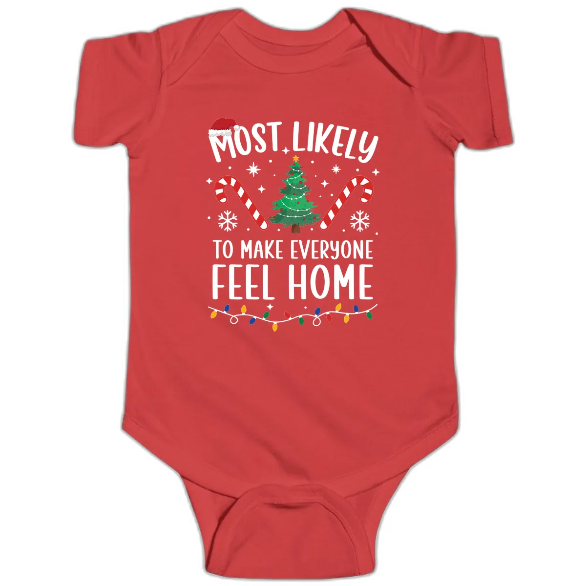 Most Likely To Make Everyone Feel Home Baby Onesie in Red