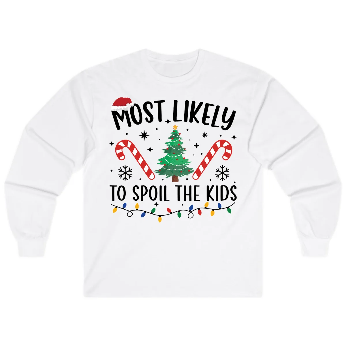 Most Likely To Spoil The Kids Christmas Long Sleeve in White