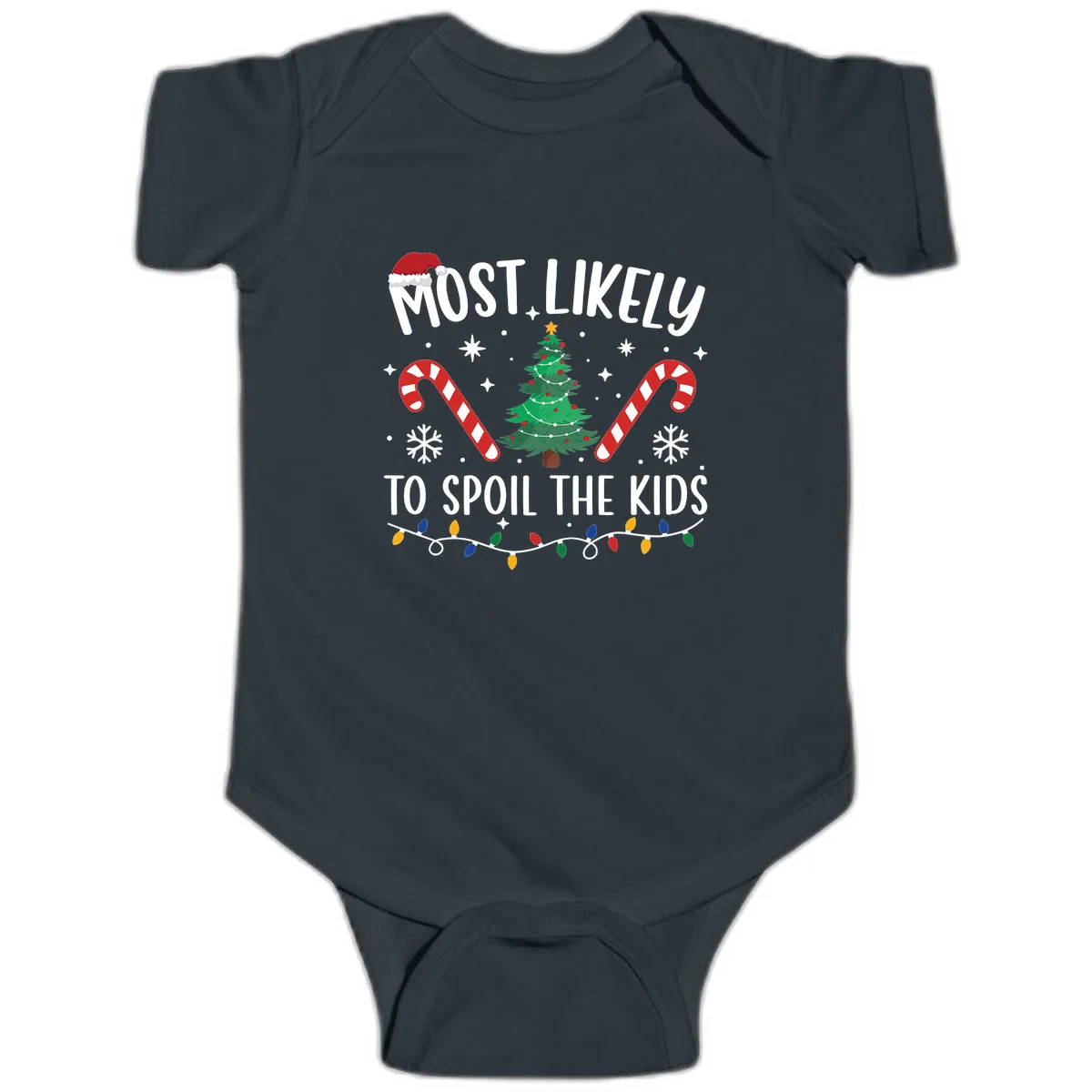 Most Likely To Spoil The Kids Christmas Baby Onesie in Black