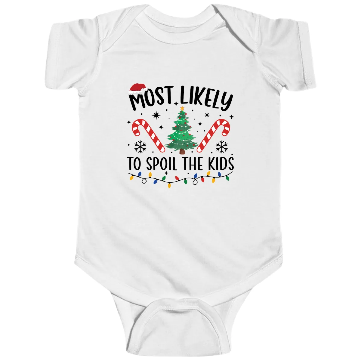 Most Likely To Spoil The Kids Christmas Baby Onesie in White