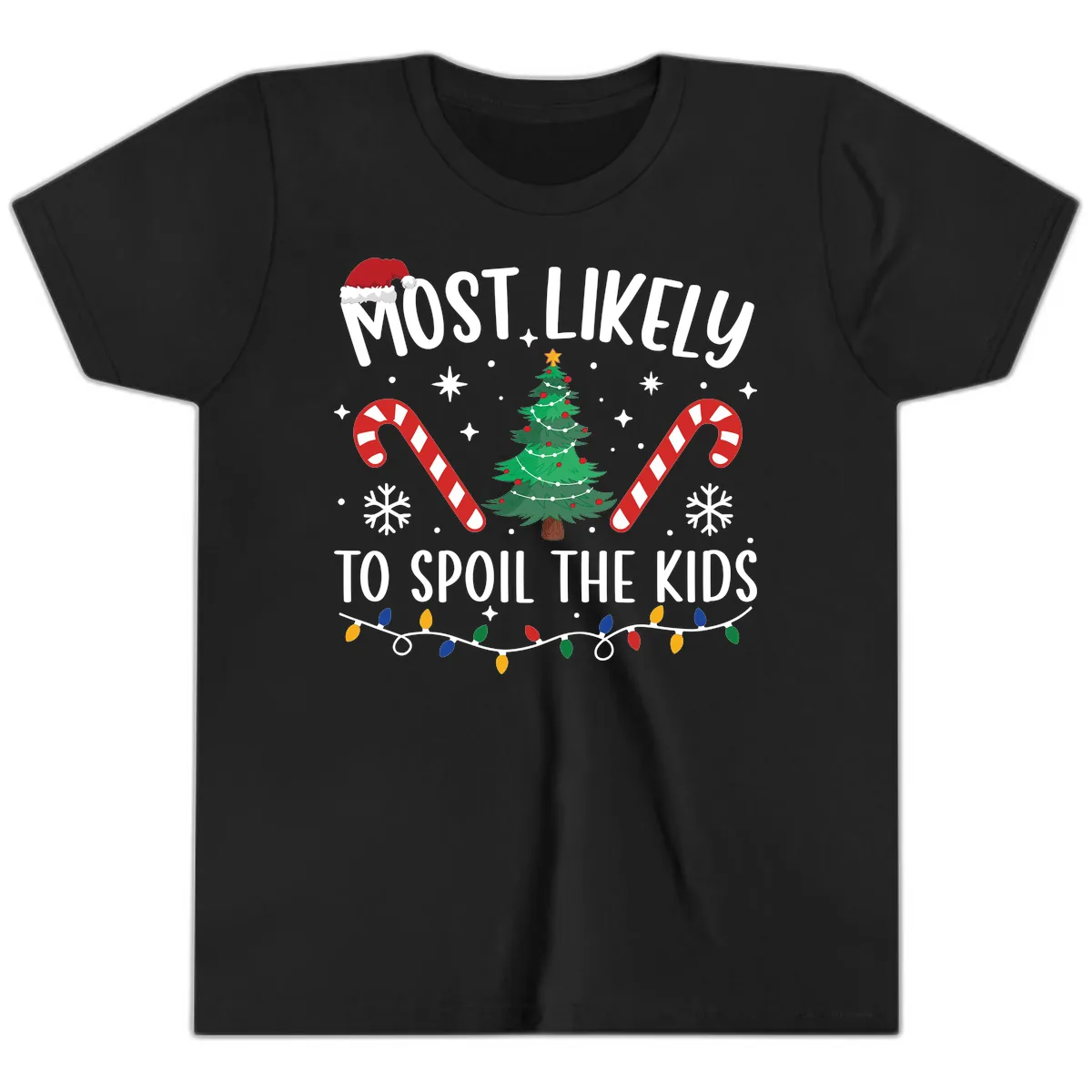 Most Likely To Spoil The Kids Christmas Youth T-Shirt in Black