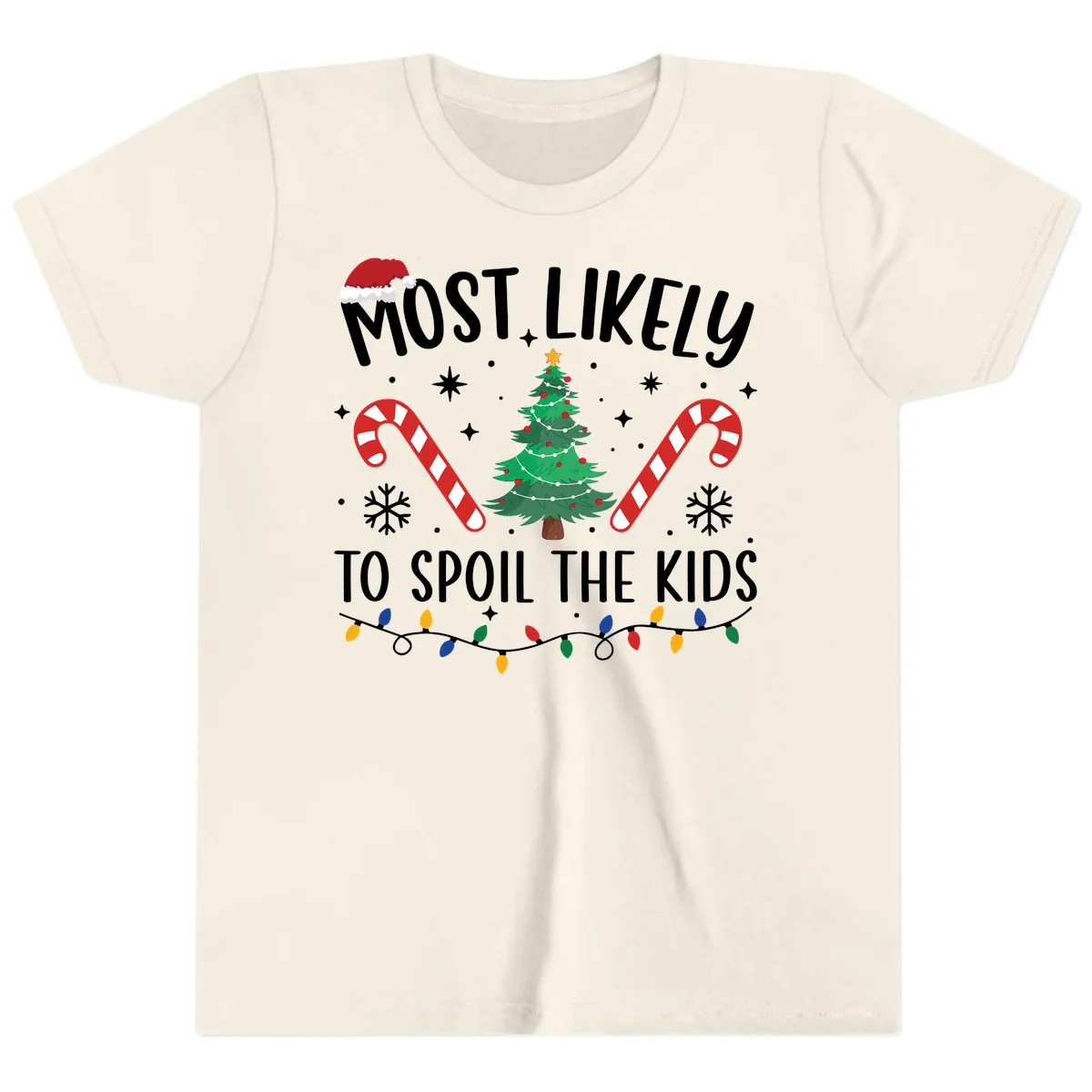 Most Likely To Spoil The Kids Christmas Youth T-Shirt in Natural