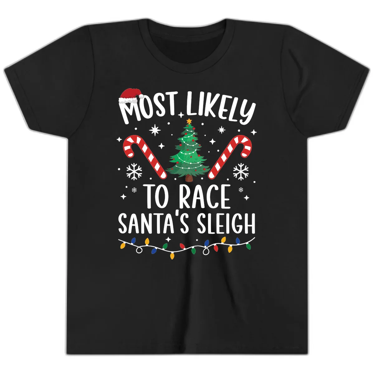Most Likely To Race Santa's Sleigh Youth T-Shirt in Black