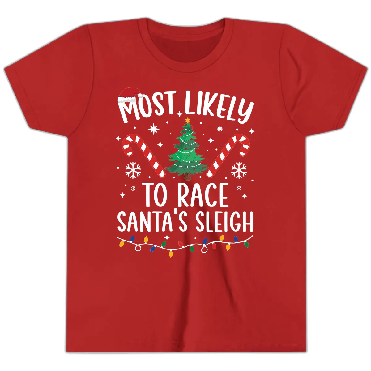 Most Likely To Race Santa's Sleigh Youth T-Shirt in Red