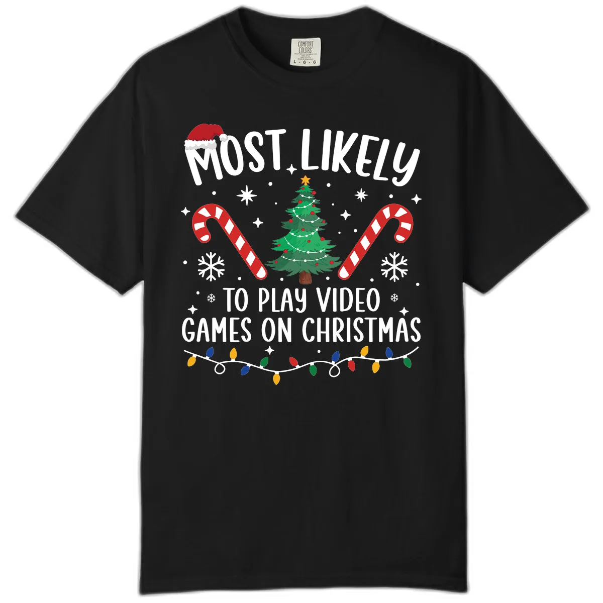Most Likely To Play Video Games On Christmas Comfort Color in Black