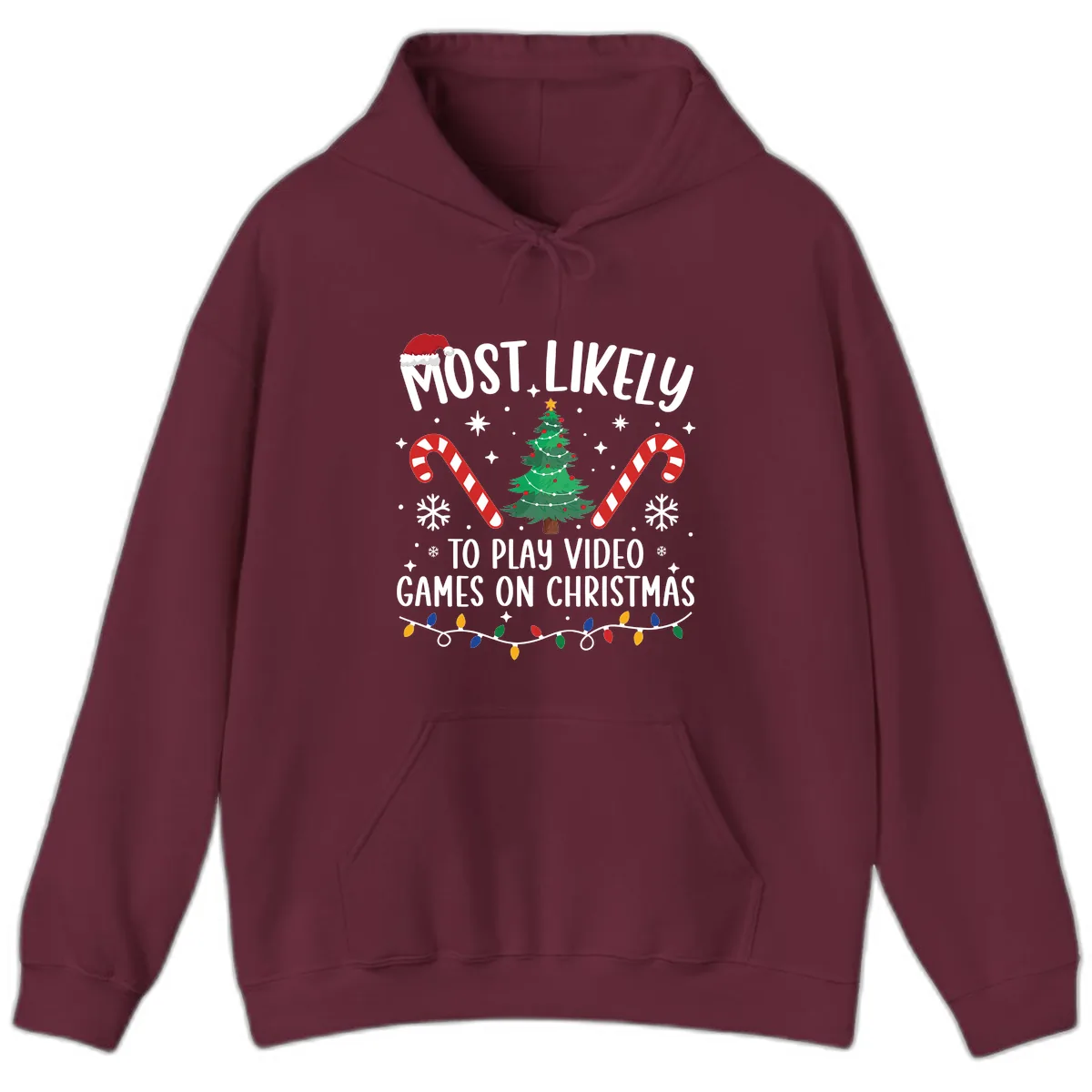 Most Likely To Play Video Games On Christmas Hoodie in Maroon