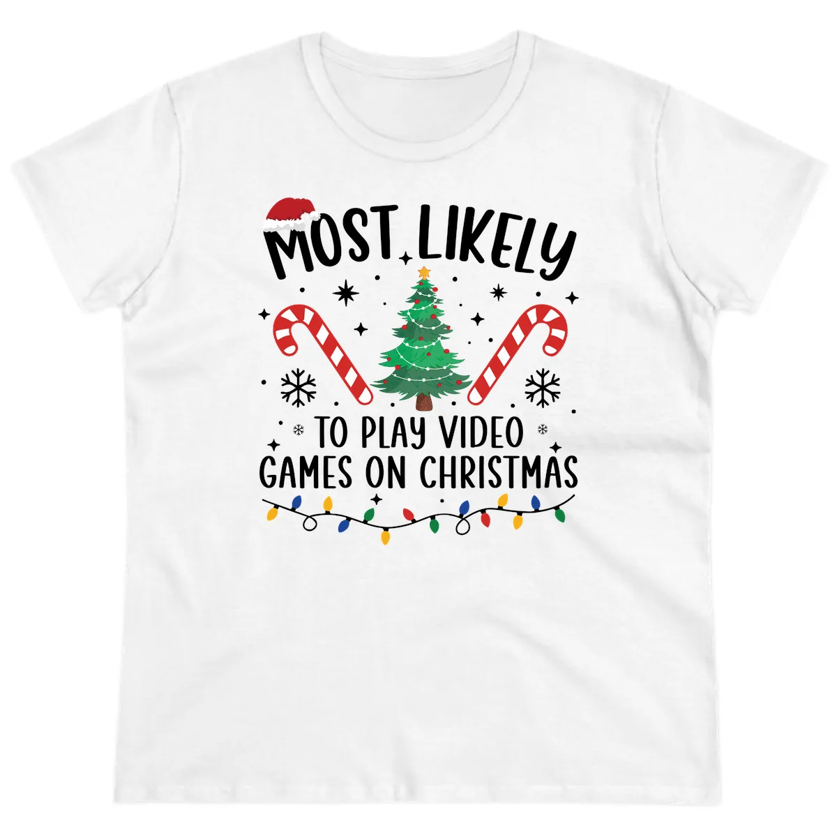 Most Likely To Play Video Games On Christmas Ladies Tee in White