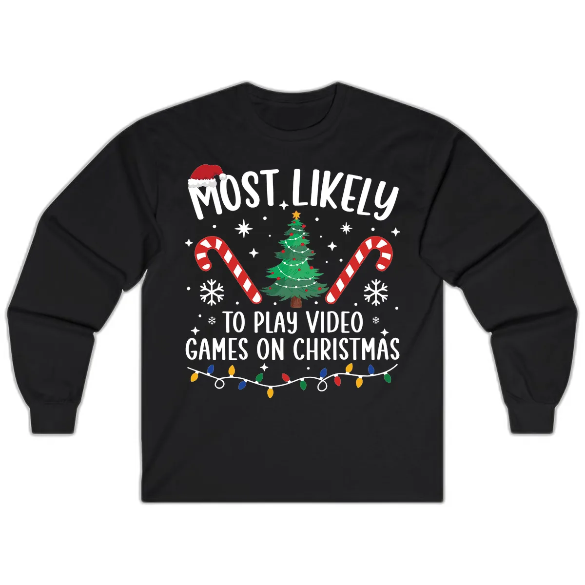 Most Likely To Play Video Games On Christmas Long Sleeve in Black