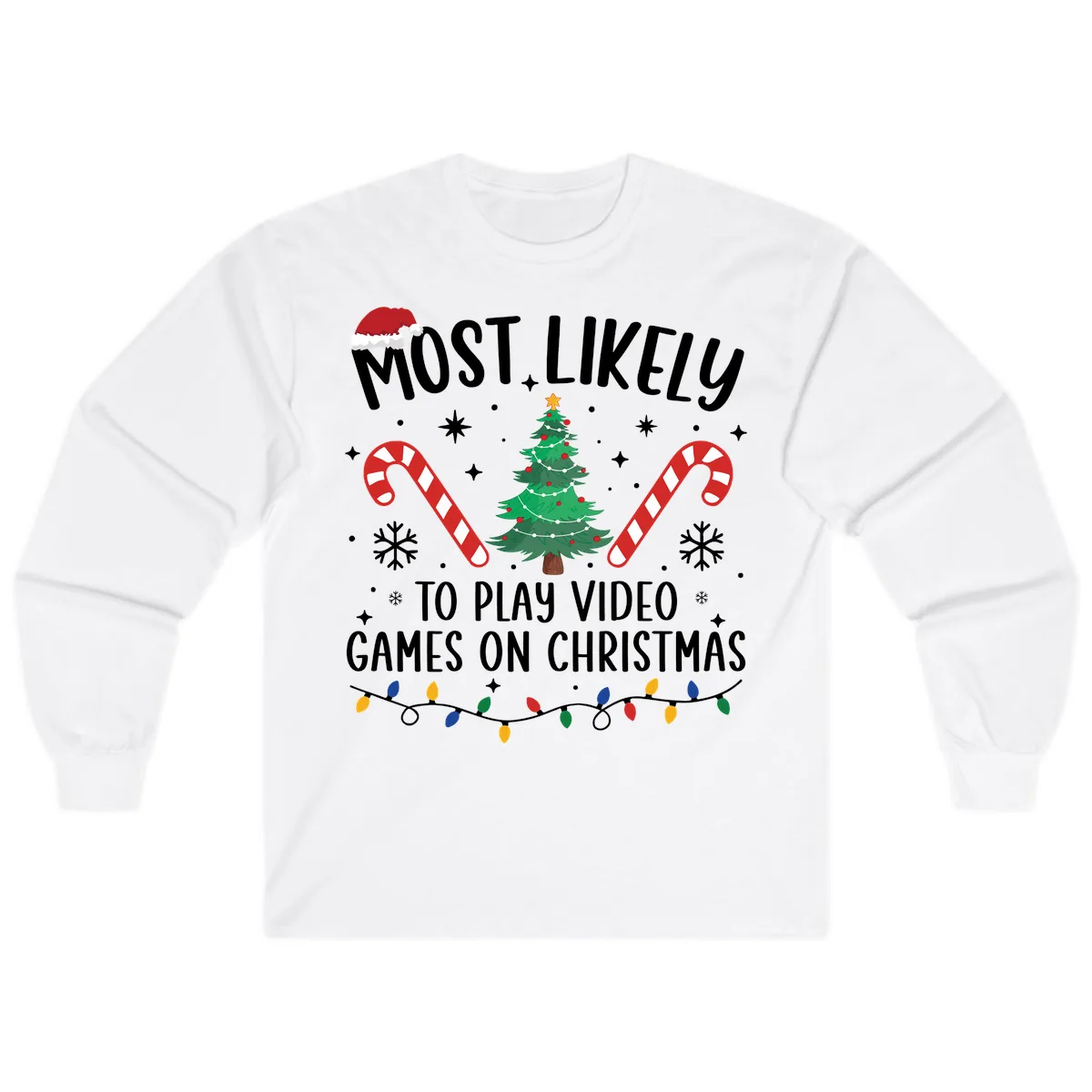 Most Likely To Play Video Games On Christmas Long Sleeve in White