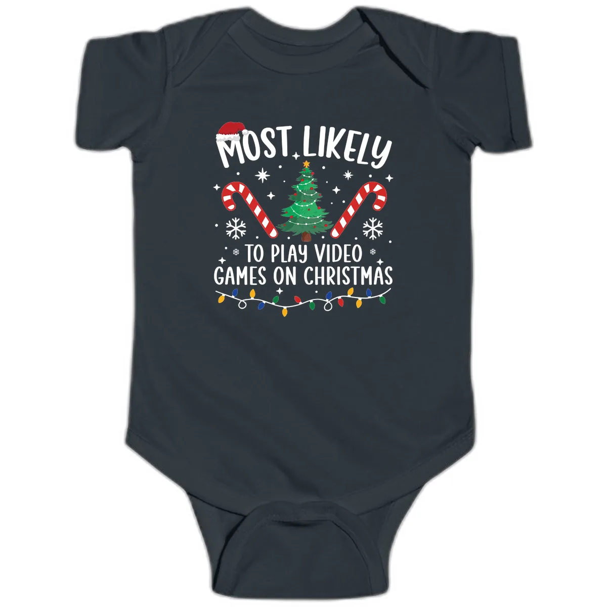 Most Likely To Play Video Games On Christmas Baby Onesie in Black