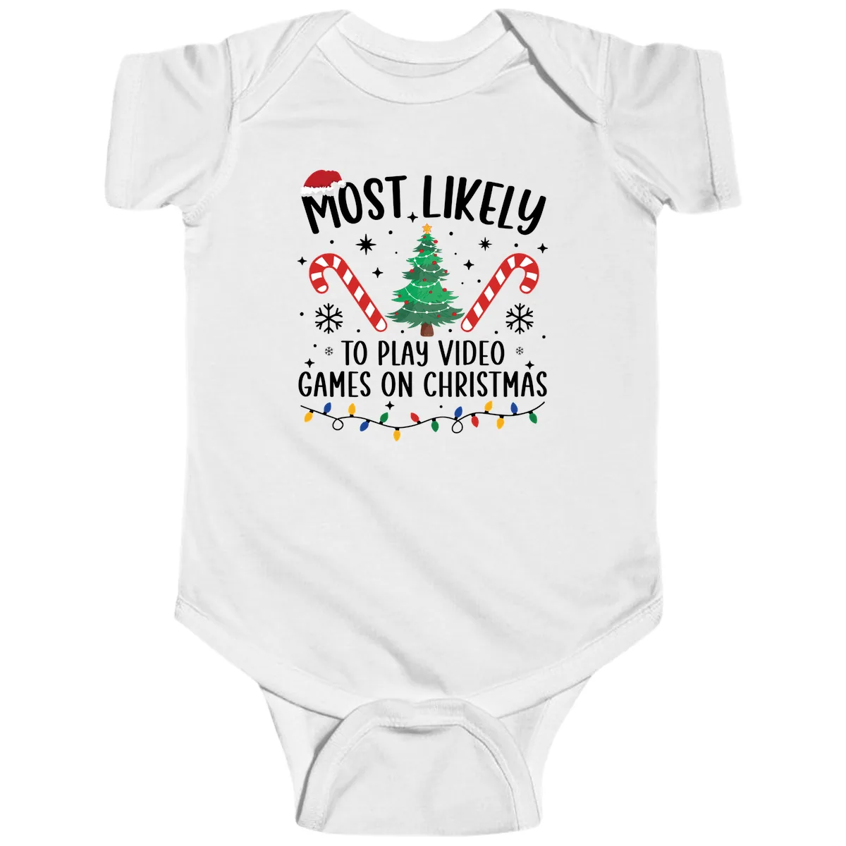Most Likely To Play Video Games On Christmas Baby Onesie in White