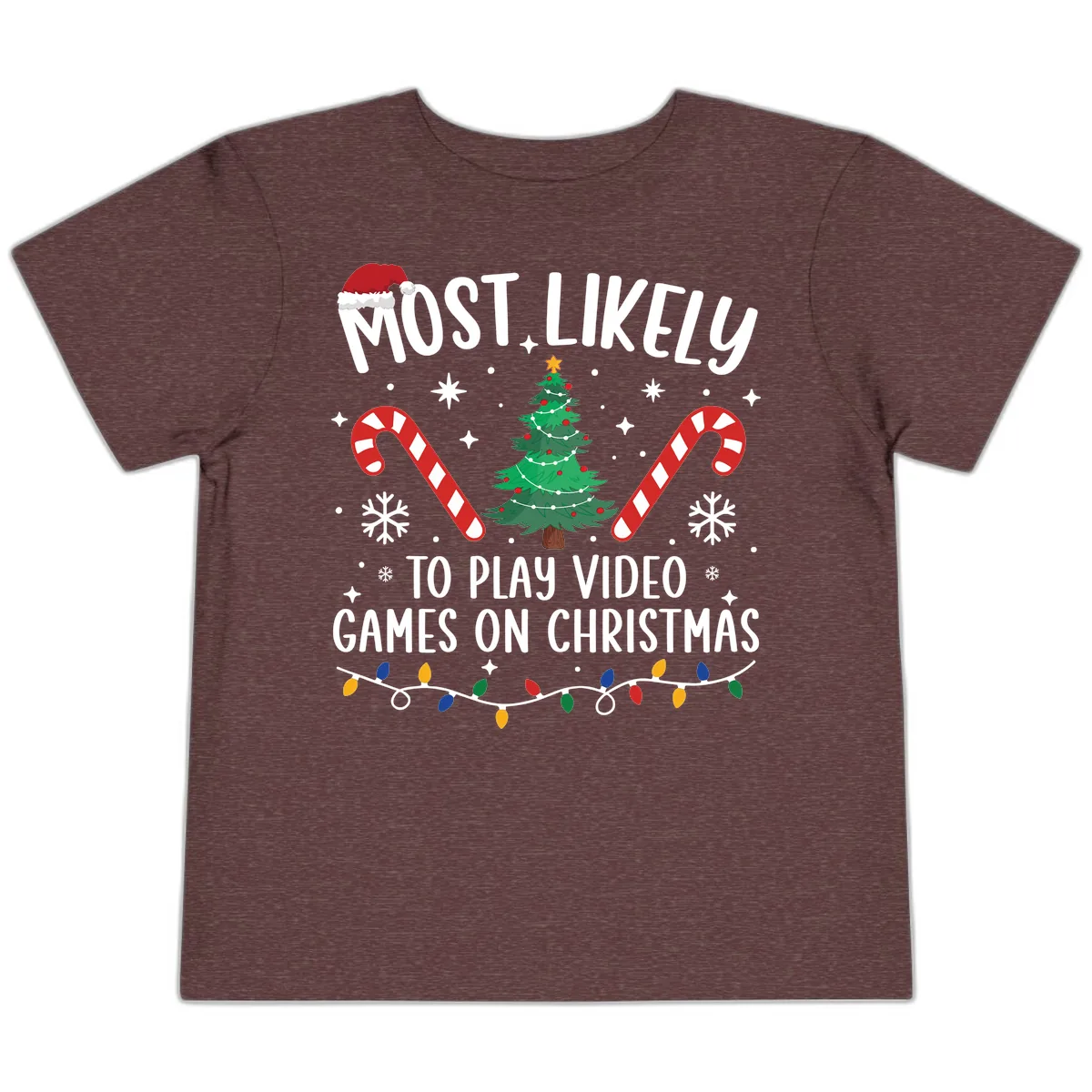 Most Likely To Play Video Games On Christmas Toddler T-Shirt in Heather Maroon