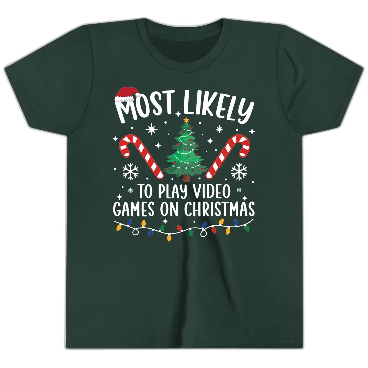 Most Likely To Play Video Games On Christmas Youth T-Shirt in Forest
