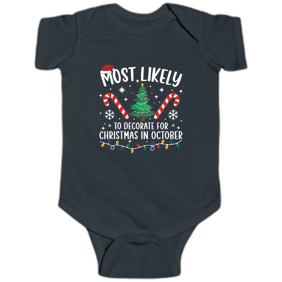 Most Likely To Decorate For Christmas In October Baby Onesie in Black