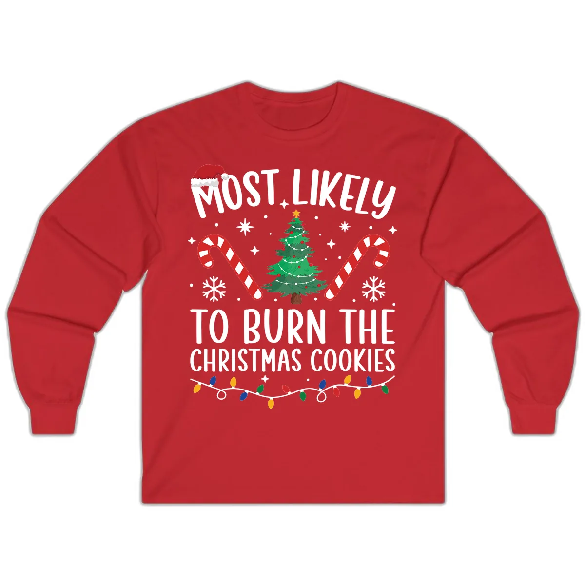 Most Likely To Burn Christmas Cookies Long Sleeve in Red