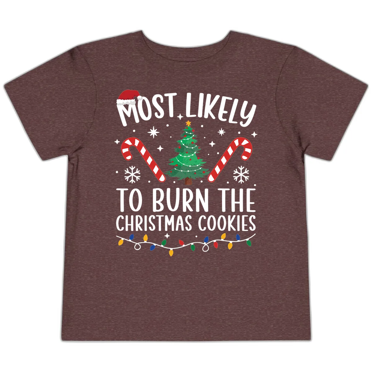 Most Likely To Burn Christmas Cookies Toddler T-Shirt in Heather Maroon