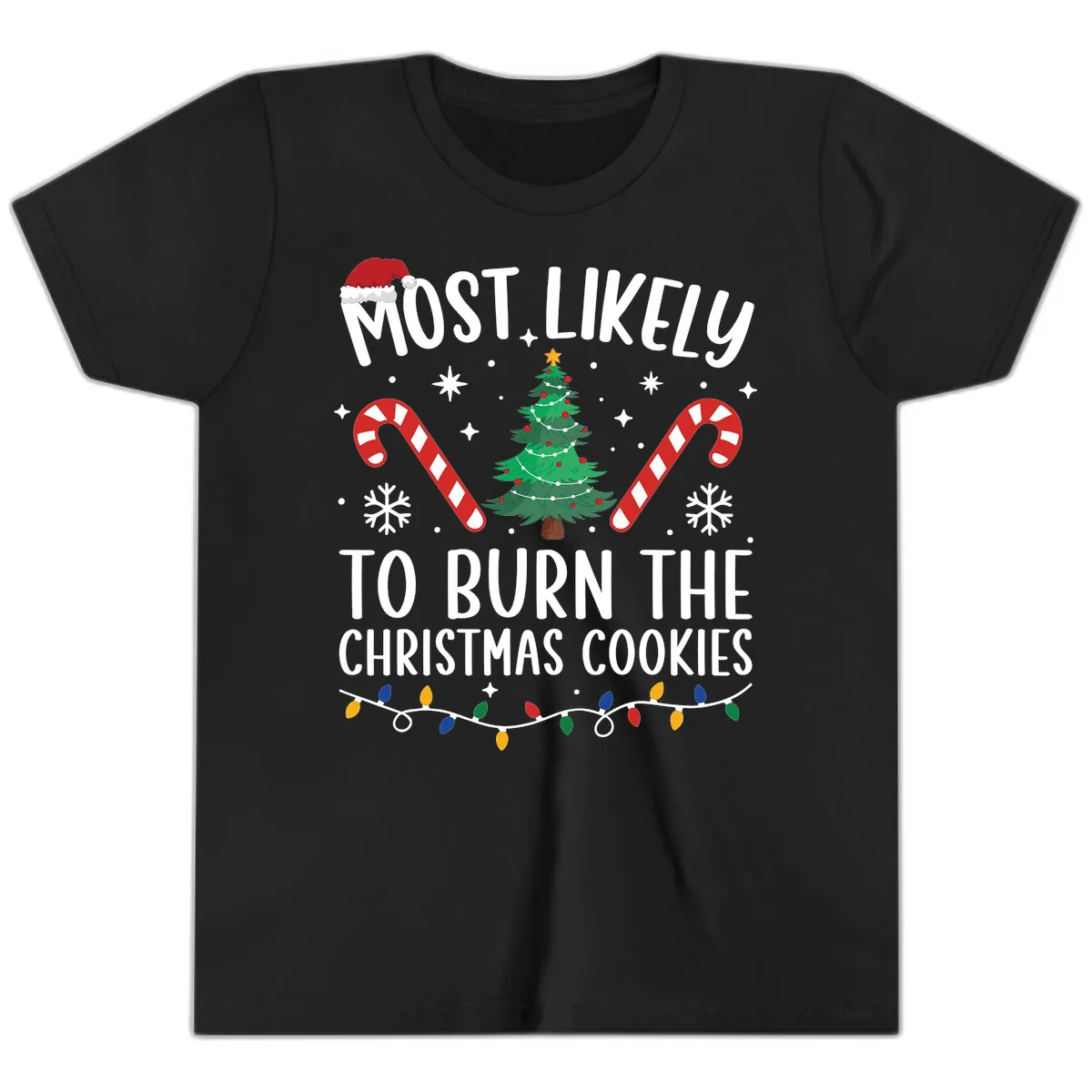 Most Likely To Burn Christmas Cookies Youth T-Shirt in Black