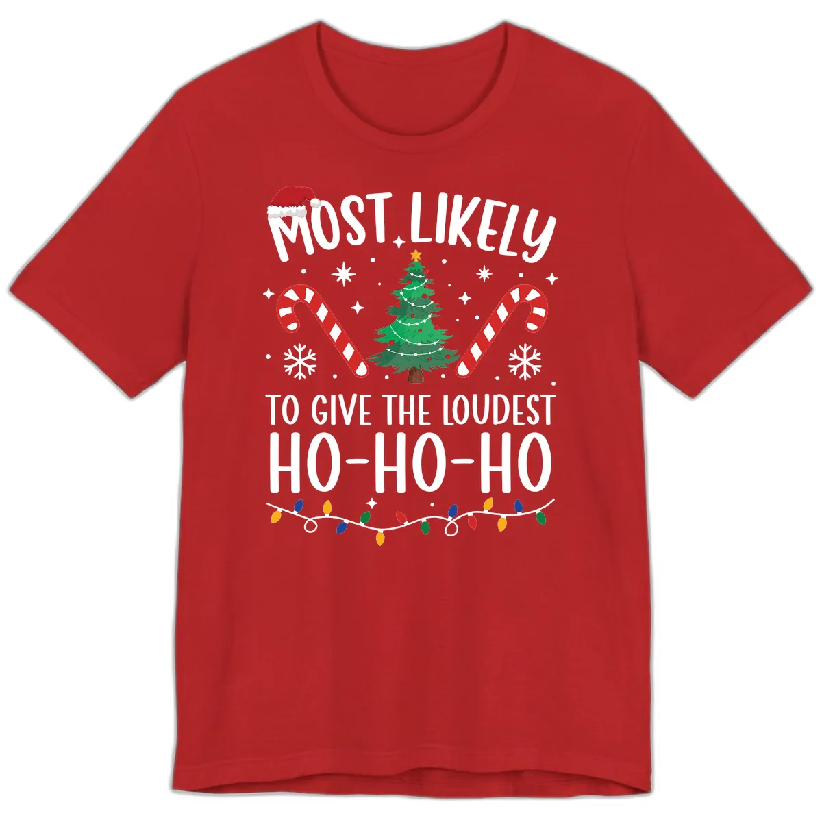 Most Likely To Give Loudest Ho-Ho-Ho Premium T-Shirt in Red