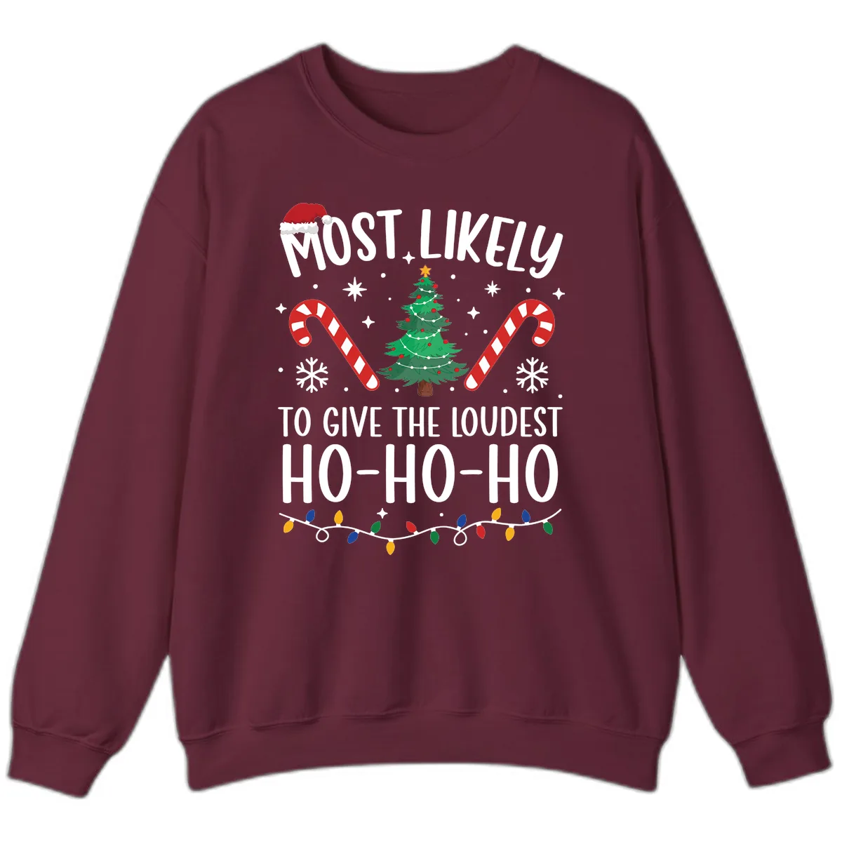 Most Likely To Give Loudest Ho-Ho-Ho Sweatshirt in Maroon