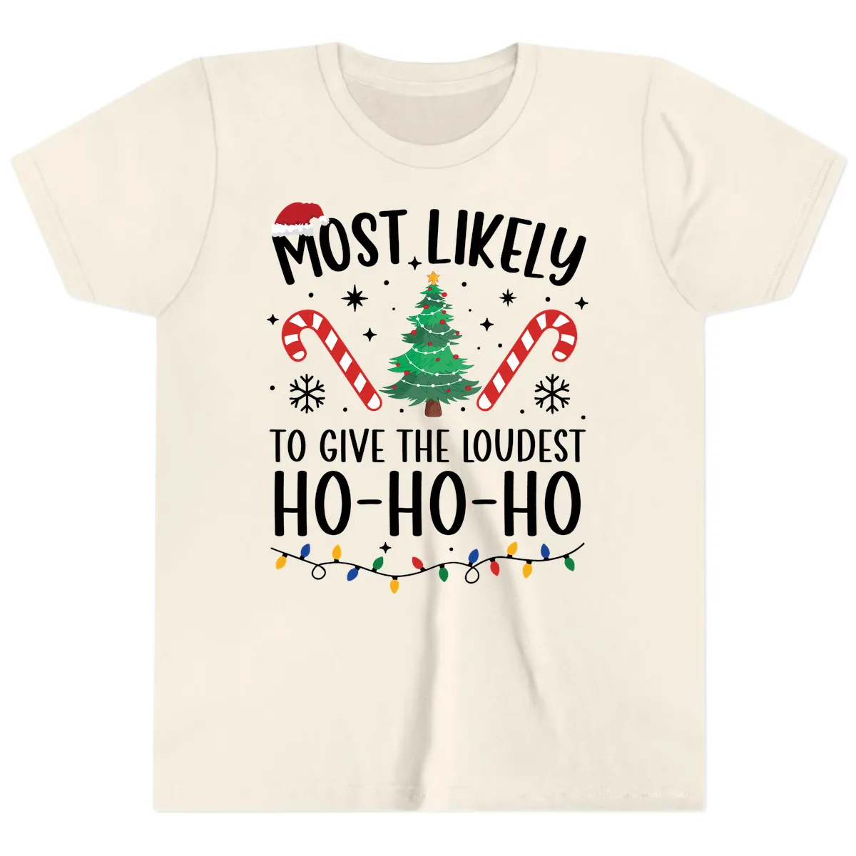 Most Likely To Give Loudest Ho-Ho-Ho Youth T-Shirt in Natural