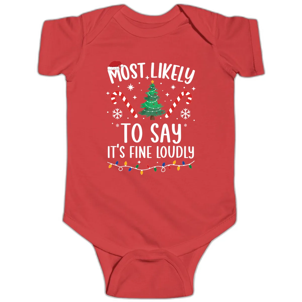Most Likely To Say It's Fine Loudly Christmas Baby Onesie in Red