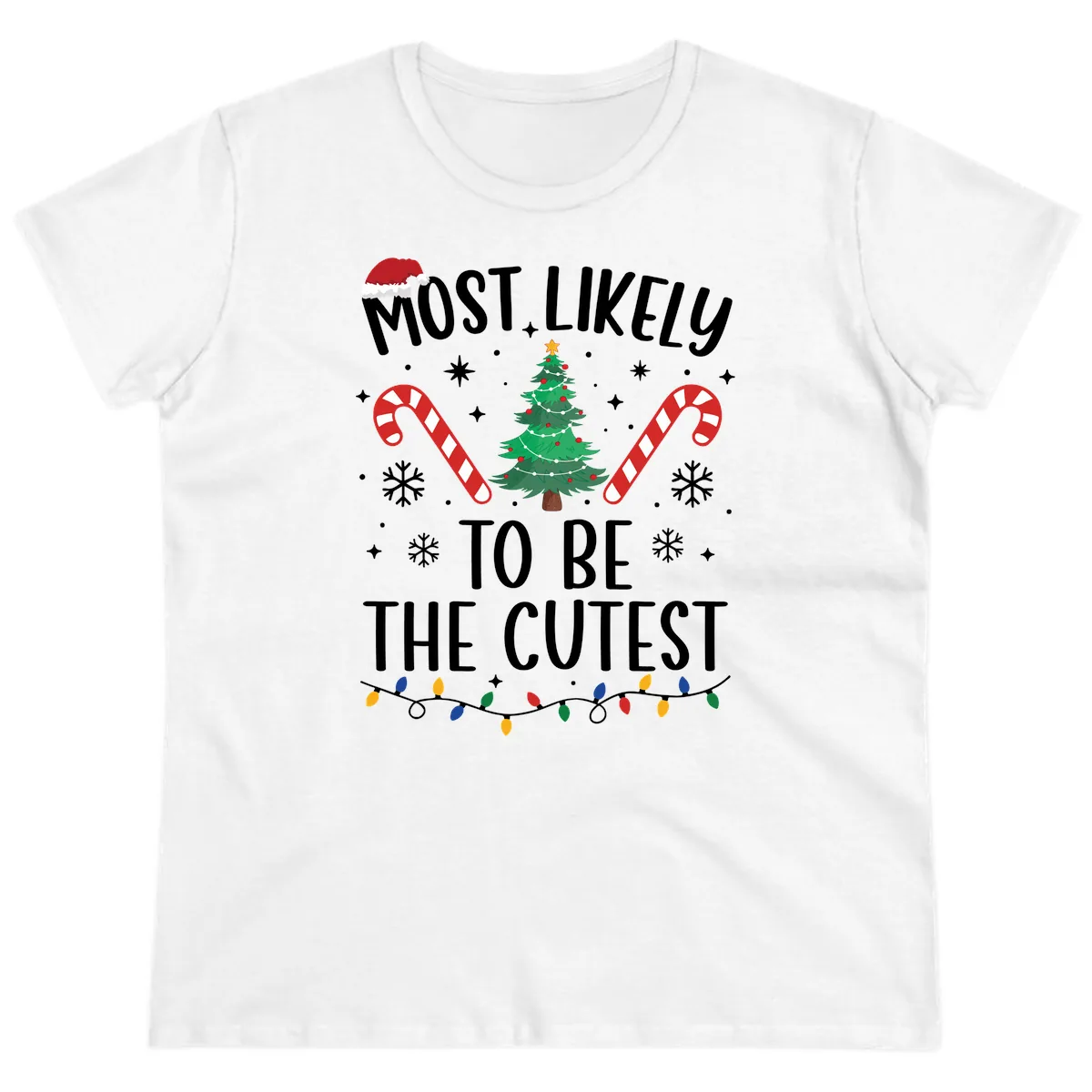 Most Likely To Be The Cutest Christmas Tree Ladies Tee in White
