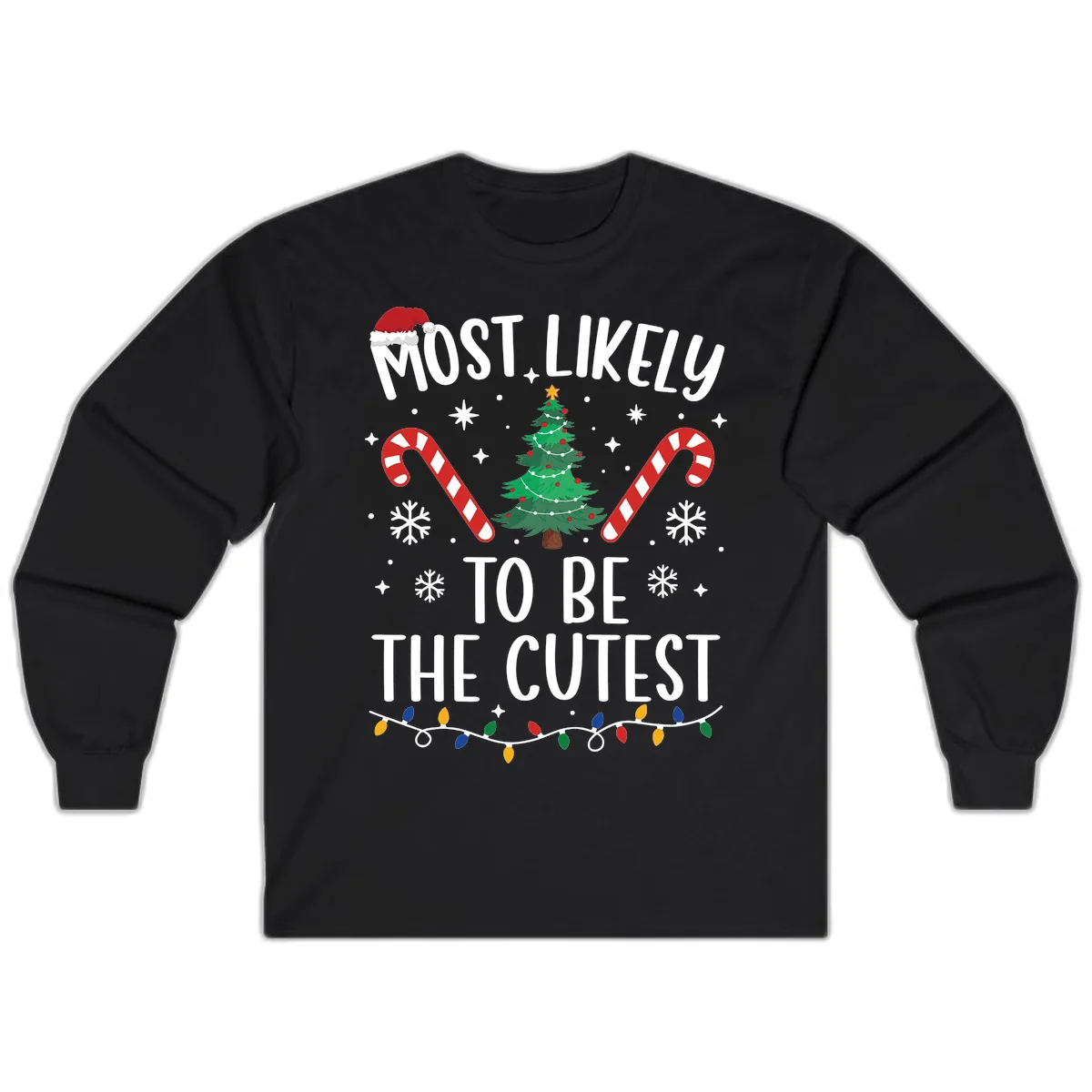 Most Likely To Be The Cutest Christmas Tree Long Sleeve in Black