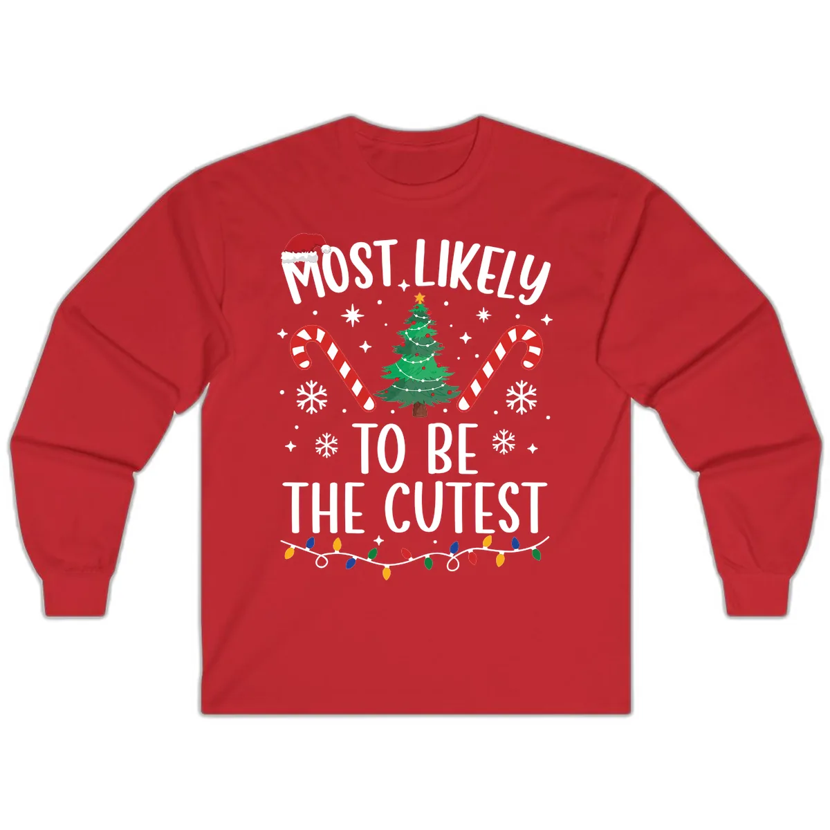 Most Likely To Be The Cutest Christmas Tree Long Sleeve in Red