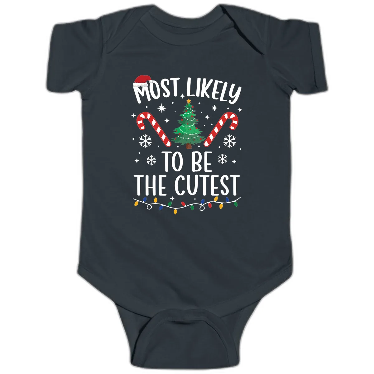 Most Likely To Be The Cutest Christmas Tree Baby Onesie in Black