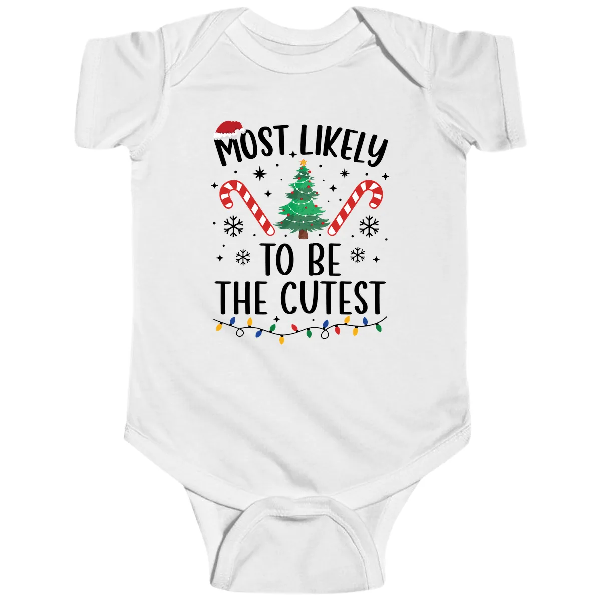 Most Likely To Be The Cutest Christmas Tree Baby Onesie in White
