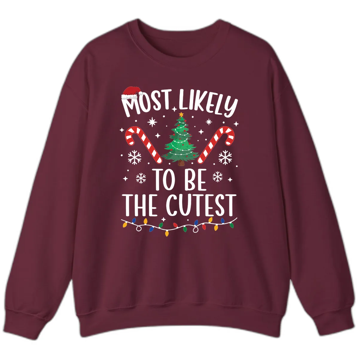Most Likely To Be The Cutest Christmas Tree Sweatshirt in Maroon