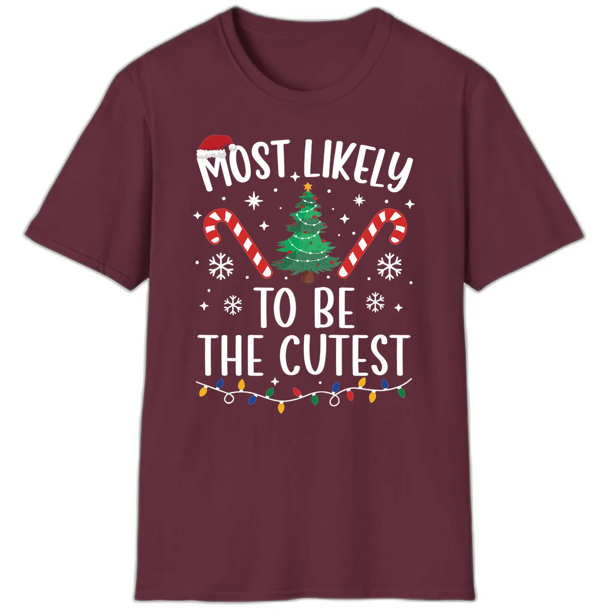 Most Likely To Be The Cutest Christmas Tree T-Shirt in Maroon