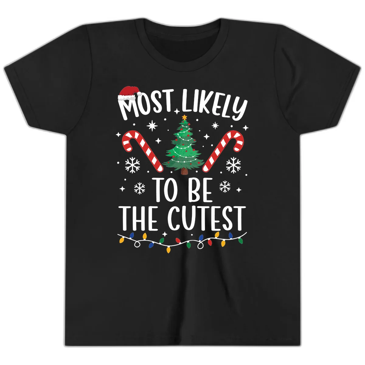 Most Likely To Be The Cutest Christmas Tree Youth T-Shirt in Black