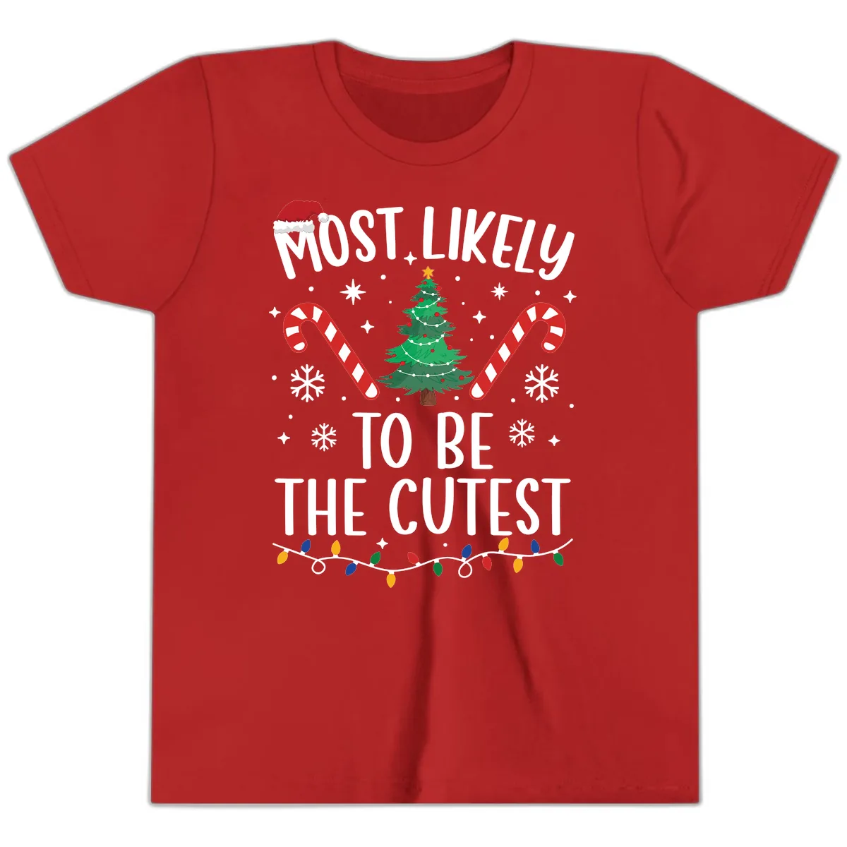 Most Likely To Be The Cutest Christmas Tree Youth T-Shirt in Red