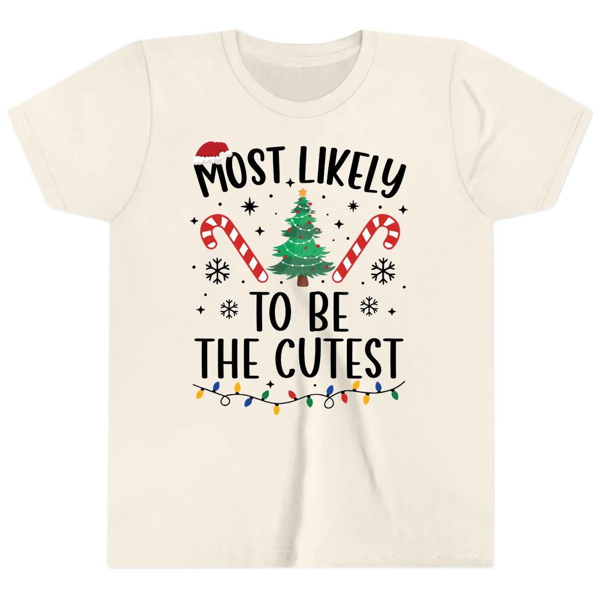 Most Likely To Be The Cutest Christmas Tree Youth T-Shirt in Natural